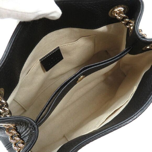 Gucci Shoulder Bag Soho Chain Tote Black Leather Interlocking G Tassel - Picture 5 of 6